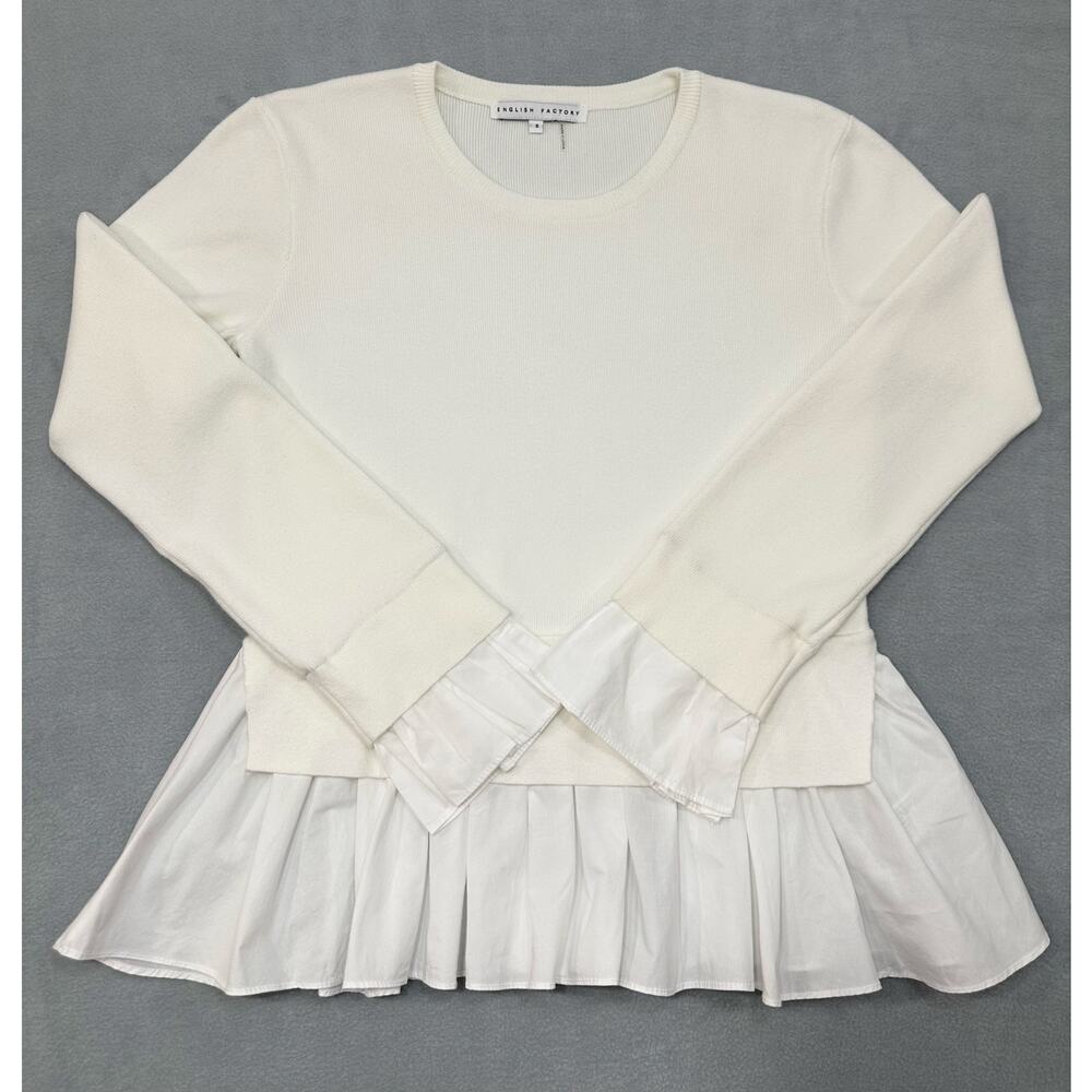 English Factory Creamy Ivory Ruffle Hem Long Sleeve Knit Sweater Top Size Small - Picture 4 of 8